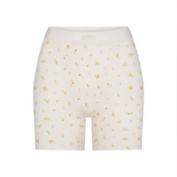 SKIMS Other - NEW SKIMS Girlfriend Boxer Shorts Cotton Rib Knit (Cream Floral) - SKIMS
